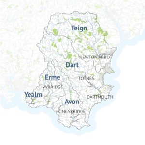 A map of the South Devon Catchment showing the key parishes within the area