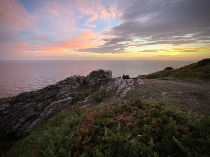 Sunset over the coast path in the South Devon AONB