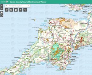 A screen shot of the Devon County Council Environment Viewer