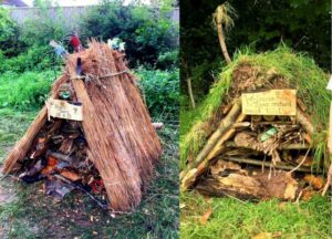 Two teepee bug hotels