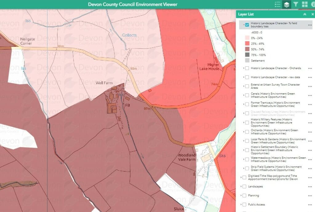 map showing field boundary loss