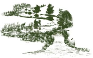 drawing of a riverside