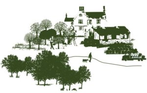 a drawing of a parkland area