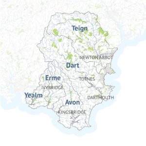A map of the South Devon Catchment showing the key parishes within the area