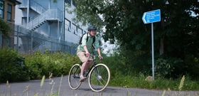 Cyclist on a cycle path